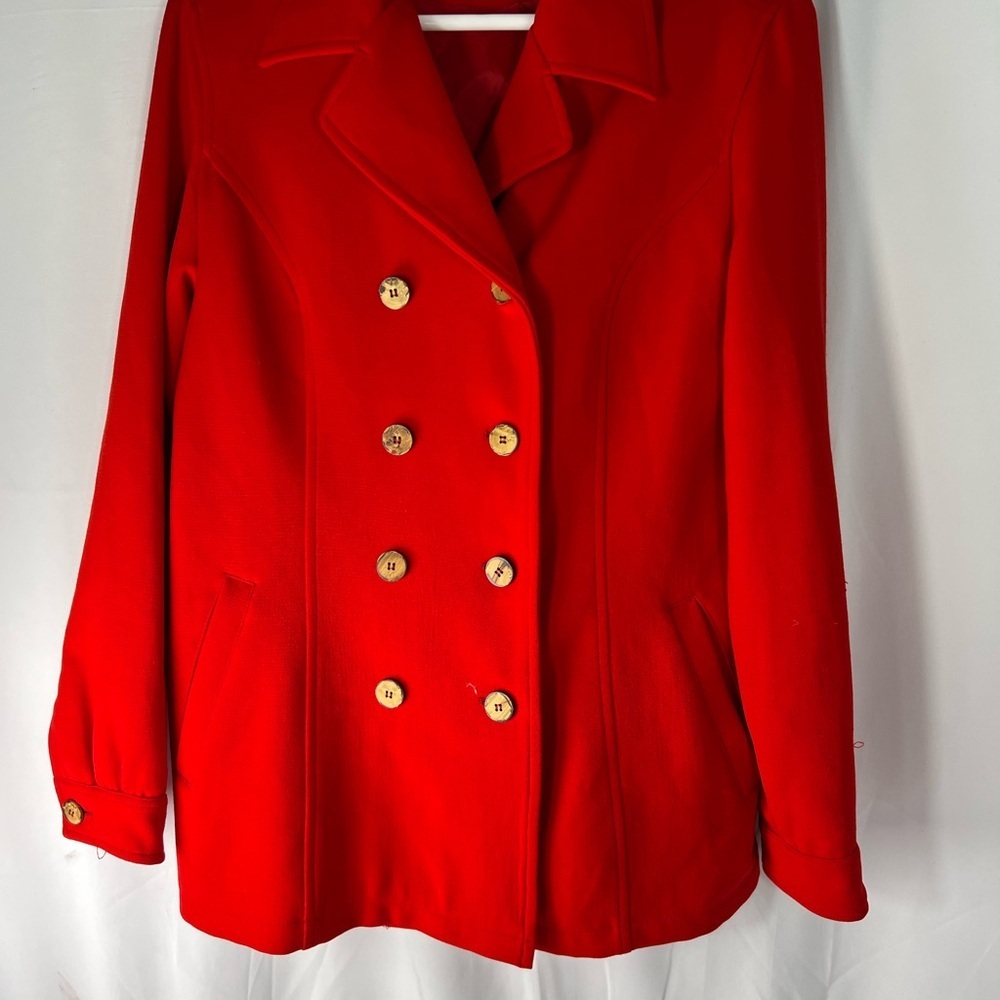 Vintage Utex Women's Vibrant Red Pea Coat made in Egypt